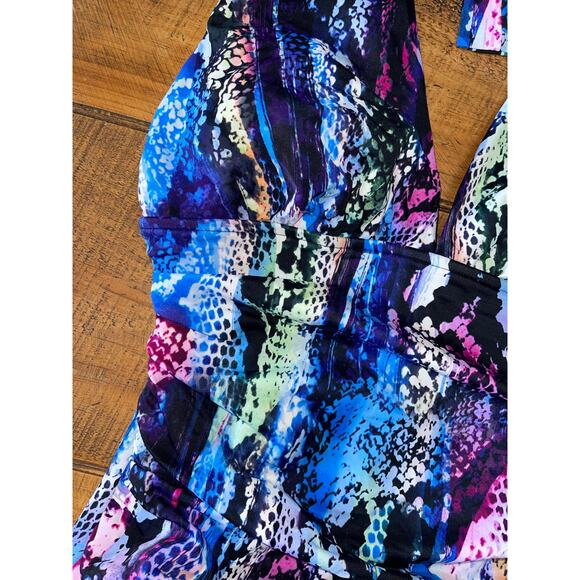 Womens MAGICSUIT Claudia Boa Green Blue Pink Snake‎ Halter Bathing Suit Size 12 - Picture 4 of 10